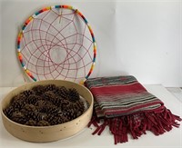 Wool Throw , Dreamcatcher & Drum From & Pinecones