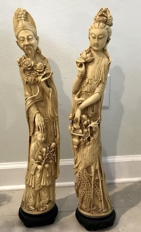 Pair of Vintage 27" Large Chinese Nobles, Statue