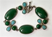 Sterling Green/Blue "Jade" Bracelet 29 Gram (Nice)