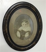 1912 Antique Victorian Oval Wood and Glass Frame