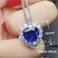 Heart 925 Silver Plated Necklace Pendant Blue zir
