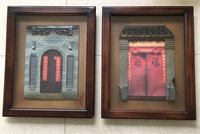 2 Framed Shadowbox Art Chinese Door New Year's