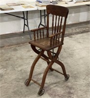 Antique High Chair with wheels no tray