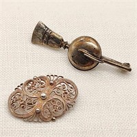 British Silver Brooches Incl Curling