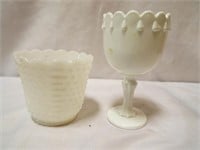 Hobnail Milk glass Vase Planter