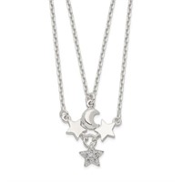 Sterling Silver 2-Strand Moon and Stars Necklace
