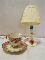 Small Porcelain Pink Rose Lamp & Royal Sealy China