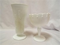 (2) White Milk Glass Vase Planter Compote