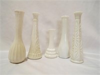 (5) Vintage Milk Glass Vases