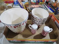 COLLECTION OF POPCORN BOWLS , S&P SHAKERS