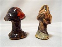 (2) Clay Made Pottery Mushrooms Glazed