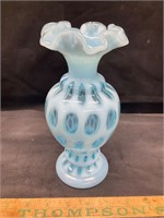 Fenton Blue Coin Dot Opalescent Vase