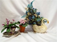Inarco Cup & Saucer Purple Faux Flower Arrangement