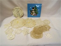 Hand Crocheted Doilies Snowflakes - (2) Ceramic