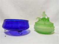Green Uranium Art Deco Figural Powder Jar with