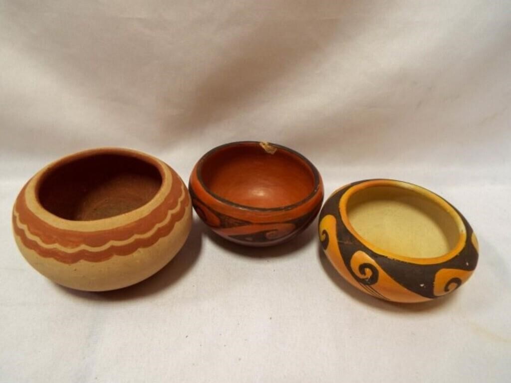 (3) SW Southwest Native Pottery Bowls (1) Chip on