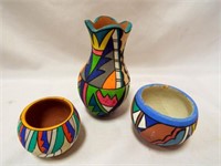 Native American Hand Painted Bowls & Vase