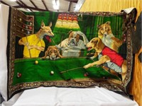 Green Felt Dogs Playing Pool Wall Hanging