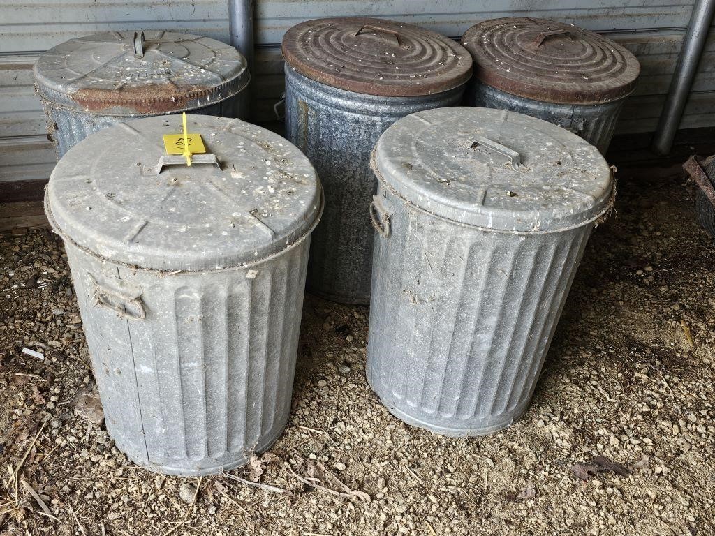 5 GALVANIZED TRASH CANS