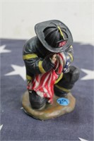 Ceramic Fireman Figurines-Fireman w/ American Flag