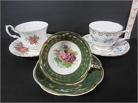 3 OLD CUPS AND SAUCERS