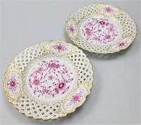 2 Meissen Purple Indian Reticulated Serving Bowls.
