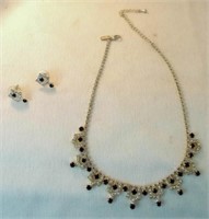 Clear & Black Rhinestones Silver tone Necklace &