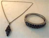 Black Spinel Stainless Steel Necklace & Bangle