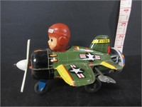 VINTAGE MADE IN JAPAN WIND UP ARMY TIN AIRPLANE