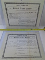 BILLIARD TABLE LICENSES, 1926 AND 1928