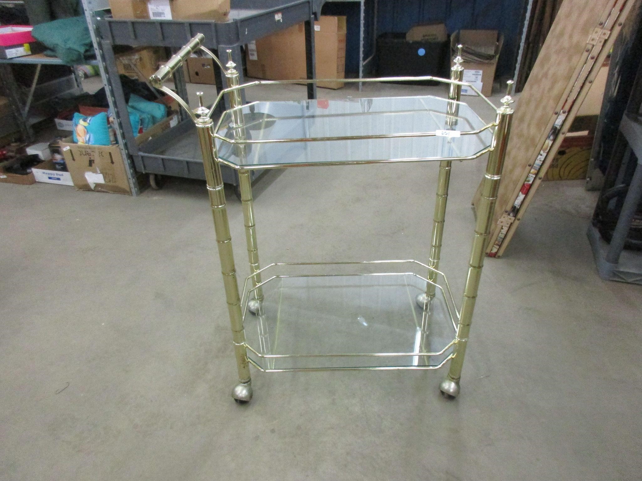 CART metal and glass serving cart @35x28x18 1