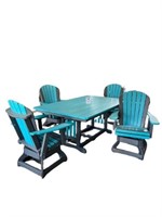 Poly table with 4 Adirondack swivel chairs 44" x 7
