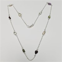 Silver Genuine Gemstones Hand Crafted 18" Necklace