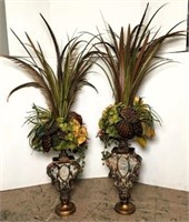 Pair of Mirrored Vases with Floral & Feather