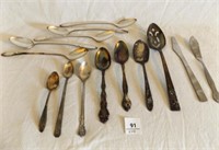 Assorted Spoons silver plate, 1 butter knife