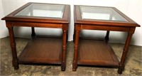 Pair of Side Tables with Cane inset Lower Shelf