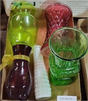 FLAT OF ASSORTED COLORED GLASS VASES