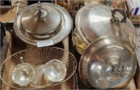 2 FLATS OF ASSORTED SILVERPLATE DISHES