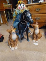 Toy Horse, Scarecrow Decor & Cat Figures