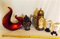 Decorative items, ginger jar, ceramic stein, mugs