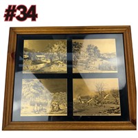 Rare set of 4 Currier & Ives Foil Metallic Framed