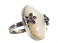 Sterling MOP Marcasite Ring 9.5g TW Sz 7