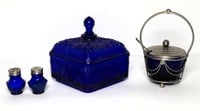Cobalt Glassware- Shakers, Sugar Bowl & Lidded