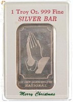 1 Troy Oz Canada Praying hands .999 Silver Bar