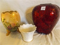 Red Glass mosaic apple vase, egg shaped vase,