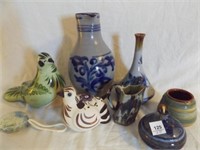 Pottery Birds, Vase, Pitchers, oil lamp