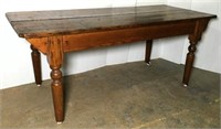 Antique Wooden Farm House Table on Casters
