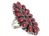Navajo JW Sterling & Coral Ring 6.9g TW