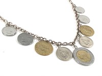 20" L Sterling Necklace w Italian Coin Charms
