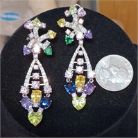 Beautiful Bold Multi Color Rhinestones Dangles Ear